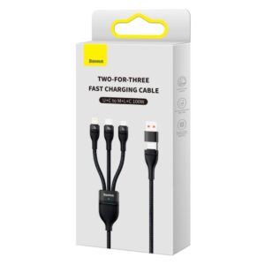 Baseus laidas 3in1 Flash II USB + USB-C - Lightning + USB-C + microUSB 1,5 m 3,5A juodas 100W - Image 5