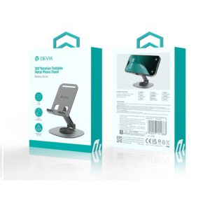Devia sulankstomas telefono ir planšetės stovas EL243, besisukantis 360°, pilkas, metalinis - Image 3