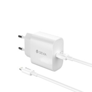 Devia sieninis įkroviklis Smart PD GaN 30W 1x USB-C baltas + laidas USB-C - Lightning