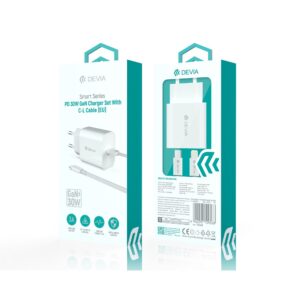 Devia sieninis įkroviklis Smart PD GaN 30W 1x USB-C baltas + laidas USB-C - Lightning - Image 5
