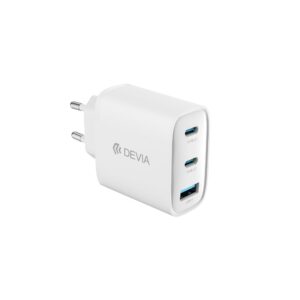 Devia sieninis įkroviklis Extreme PD GaN 65W 2x USB-C 1x USB baltas + laidas USB-C - USB-C nešiojamojo kompiuterio įkroviklis