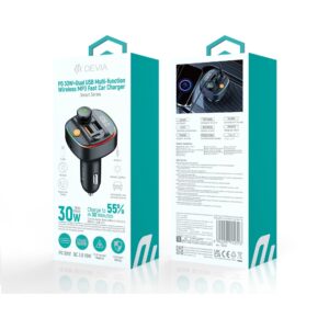 Devia FM siųstuvas Smart Bluetooth MP3 automobilinis įkroviklis PD 30W 1x USB-C 2x USB 3A juodas - Image 4