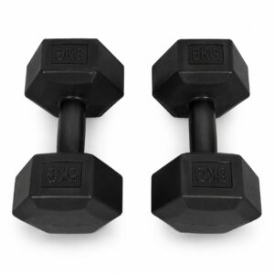 Šešiakampių hantelių rinkinys 2x5 kg treniruočių svoriai fitneso svoriai juodi MOVEPRO - Image 5