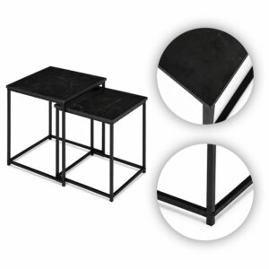 Kvadratiniai išskleidžiami kavos staliukai, 2-in-1 komplektas, lofto stiliaus, juodas marmuras ModernHome - Image 5