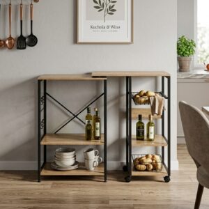 Virtuvės lentyna virtuvės sala su besisukančiu stalviršiu lentynos krepšiai kabliukai loft ModernHome - Image 5
