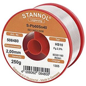 Lydmetalis Pb60Sn40 2.00mm su fliusu 2.5% HS10 250g, Stannol (tik profesionaliam naudojimui)