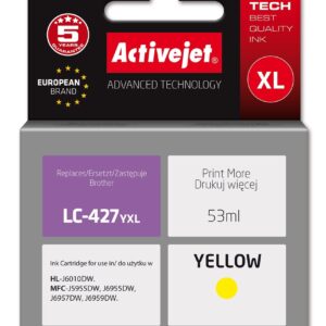 Activejet AB-427YNX rašalas, skirtas Brother spausdintuvui, Brother LC-427YXL pakaitalas; Supreme; 53 ml; geltonas