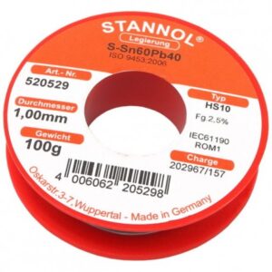 Lydmetalis Sn60Pb40 1.00mm su fliusu 2.5% HS10 100g, Stannol (tik profesionaliam naudojimui)