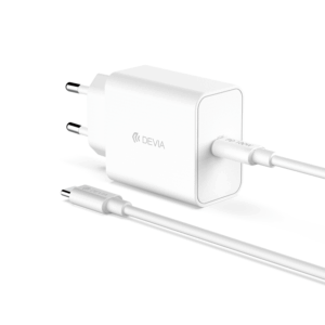 Devia sieninis įkroviklis Rocket PD 45W 1x USB-C baltas + laidas USB-C - USB-C