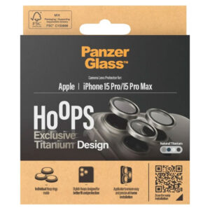 PanzerGlass Hoops Optic žiedai, kameros apsauga, skirta iPhone 15 Pro / 15 Pro Max – Natural Titanium