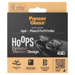 PanzerGlass Hoops Optic Rings kameros apsauga, skirta iPhone 15 Pro / 15 Pro Max – Black Titanium - Image 1