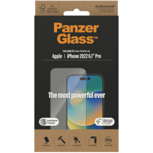 PanzerGlass Ultra-Wide Fit antibakterinė ekrano apsauga su aplikatoriumi, skirta iPhone 14 Pro