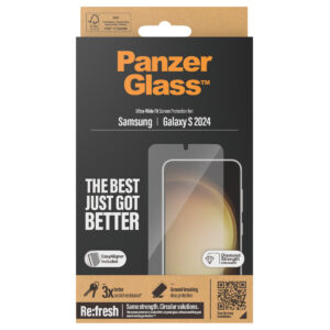 PanzerGlass Refresh Ultra-Wide Fit antibakterinis ekrano apsauginis stiklas su aplikatoriumi, skirtas Samsung Galaxy S24
