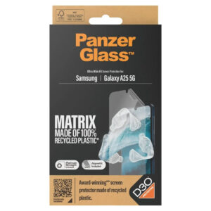 PanzerGlass Ultra Wide Fit perdirbtas antibakterinis ekrano apsauginis stiklas Matrix su aplikatoriumi, skirtas Samsung Galaxy A25 (5G)