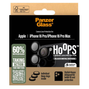 PanzerGlass Hoops Optic Rings kameros apsauga, skirta iPhone 16 Pro / 16 Pro Max – juoda
