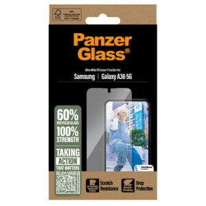 PanzerGlass Ultra-Wide Fit antibakterinė ekrano apsauga su aplikatoriumi, skirta Samsung Galaxy A36