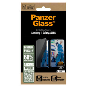 PanzerGlass Ultra Wide Fit antibakterinė ekrano apsauga su privatumo filtru, įskaitant aplikatorių, skirta Samsung Galaxy A56