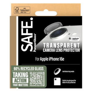 SAFE by PanzerGlass kameros objektyvo apsauga, skirta iPhone 17e / 16e – skaidri