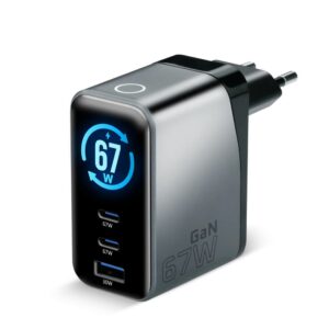 GaN sieninis įkroviklis 1× USB, 2× USB-C Quick Charge 4+ 67 W juodas - Image 3