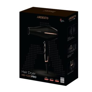 ARDESTO Plaukų džiovintuvas HD-Y220PRO, 1850-2200W, 2 greičiai, 3 temperatūros nustatymai, difuzorius, juoda+auksinė - Image 4