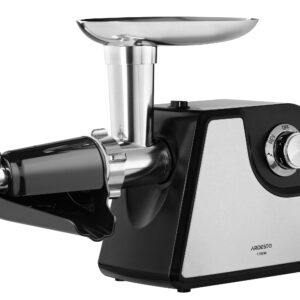 ARDESTO Mėsos malūnėlis, 1700W, našumas 1,6kg/min, 2 pjaustymo plokštelės + priedai dešrelėms, pomidorų sulčiaspaudė, plastikas+metalas, juoda-sidabrinė - Image 9
