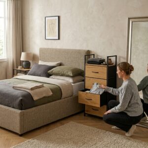 Spintelė su 4 medžiaginiais stalčiais lentyna cm tekstilinis organizatorius loft ModernHome - Image 6