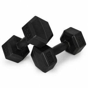 Šešiakampių hantelių rinkinys 2x2 kg treniruočių svoriai fitneso hanteliai juodi MOVEPRO - Image 6