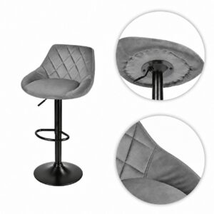 Pasukama baro kėdė su kojų atrama ir aukščio reguliavimu, pilkas aksomas ModernHome - Image 6