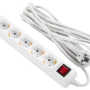 2E Power strip 5m, 5xTypeF, 16A, white - Image 1