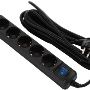 2E Maitinimo laidas 3m, 5xTypeF, 16A, juodas