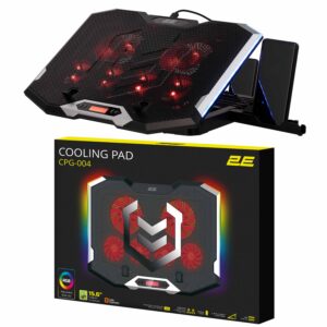 2E nešiojamojo kompiuterio stovas CPG-004, iki 15.6", 2xUSB-A, LCD / telefono laikiklis, RGB, juodas - Image 4