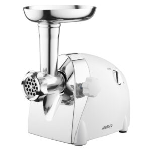 ARDESTO Mėsos malūnėlis, 2000W, našumas 1.9kg/min, 3 pjaustymo diskai + antgaliai dešrelėms, 3 daržovių pjaustyklės, plastikas, juoda-sidabrinė