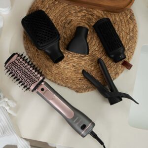 ARDESTO plaukų džiovintuvas-šepetys Pink Touch, 1200W, 2 greičiai, 2 temperatūros nustatymai, jonizacija, LED ekranas, 4 antgaliai, pilka+rožinė - Image 3