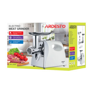 ARDESTO Mėsos malūnėlis, 1800W, našumas 2kg/min, 3 pjaustymo diskai + priedai dešrelėms, pomidorų sulčiaspaudė, plastikas, balta-sidabrinė - Image 2