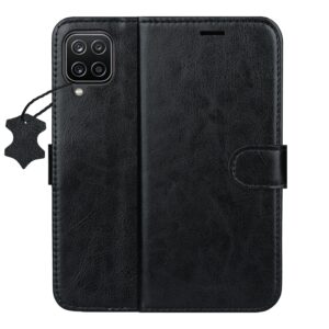Išmanusis „Luxe“ odinis dėklas, skirtas Samsung Galaxy A12 / M12, juodas
