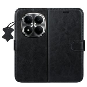 Išmanusis „Luxe“ odinis dėklas, skirtas Xiaomi Redmi Note 15 Pro 5G, juodas