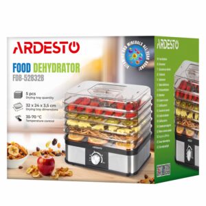 ARDESTO Maisto džiovyklė FDB-52832B, 245W, padėklai - 5x3cm, maks. 70°С, temperatūros reguliavimas, plastikas, juoda+nerūdijantis plienas - Image 10