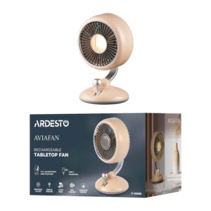 ARDESTO Stalinis ventiliatorius FT-F3600Y, 12 cm, įkraunamas, su apšvietimu, USB-A Type-C, smėlio spalvos - Image 4