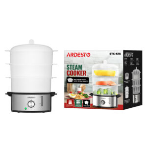 ARDESTO Garų puodas 800W, dubuo-3.4/3.4/3.4l, vandens talpykla-1l, mechaninis valdymas, 3 aukštai, plastikas, juodas - Image 5