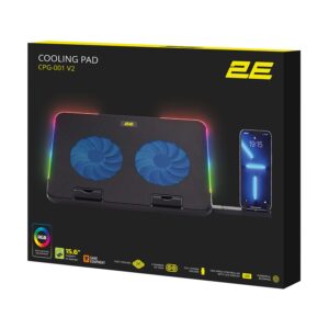 2E Gaming 2E GAMING nešiojamojo kompiuterio stovas CPG-001 V2, iki 15.6", 2xUSB-A, telefono laikiklis, RGB, juodas - Image 3