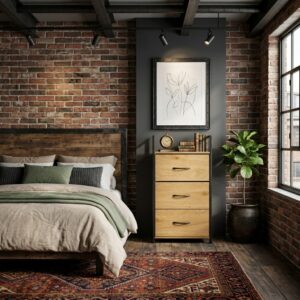 3 stalčių komoda su medžiaginiais stalčiais lentyna cm tekstilinis organizatorius loft ModernHome - Image 7