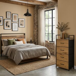 Spintelė su 4 medžiaginiais stalčiais lentyna cm tekstilinis organizatorius loft ModernHome - Image 7