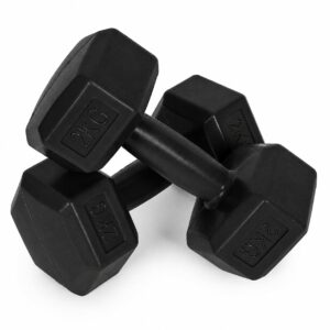 Šešiakampių hantelių rinkinys 2x2 kg treniruočių svoriai fitneso hanteliai juodi MOVEPRO - Image 7