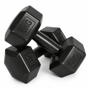 Šešiakampių hantelių rinkinys 2x5 kg treniruočių svoriai fitneso svoriai juodi MOVEPRO - Image 7