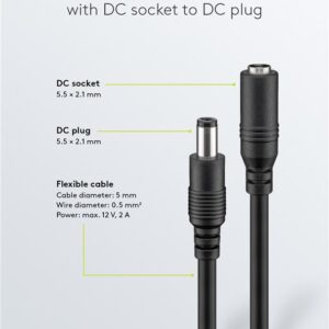 DC maitinimo kabelio ilgiklis 5m 5.5x2.1mm juodas 2x0.5 mm² max 24VDC 120W