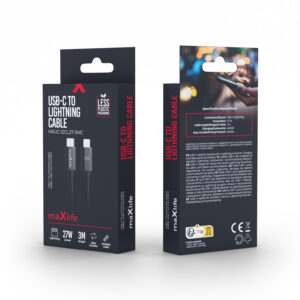 Maxlife MXUC-12 laidas USB-C – Lightning 3,0 m 27W juodas - Image 2