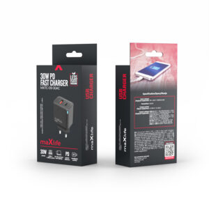 Maxlife MXTC-09-30AC GaN PD QC įkroviklis 1x USB-C 1x USB 30W juodas - Image 2