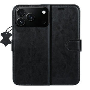Išmanusis „Luxe“ odinis dėklas, skirtas iPhone 17 Pro 6,3" / 18 Pro 6,3", juodas