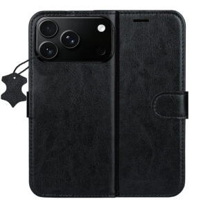 Išmanusis „Luxe“ odinis dėklas, skirtas iPhone 17 Pro Max 6,9" / 18 Pro Max 6,9", juodas