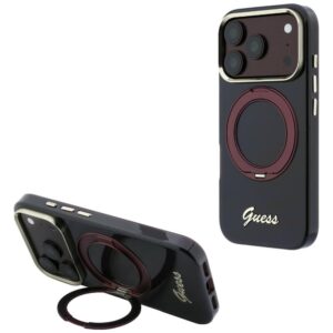 Guess IML Ring Stand 360 Script Metal Logo MagSafe dėklas, skirtas iPhone 18 Pro Max / 17 Pro Max, bordo spalvos - Image 1
